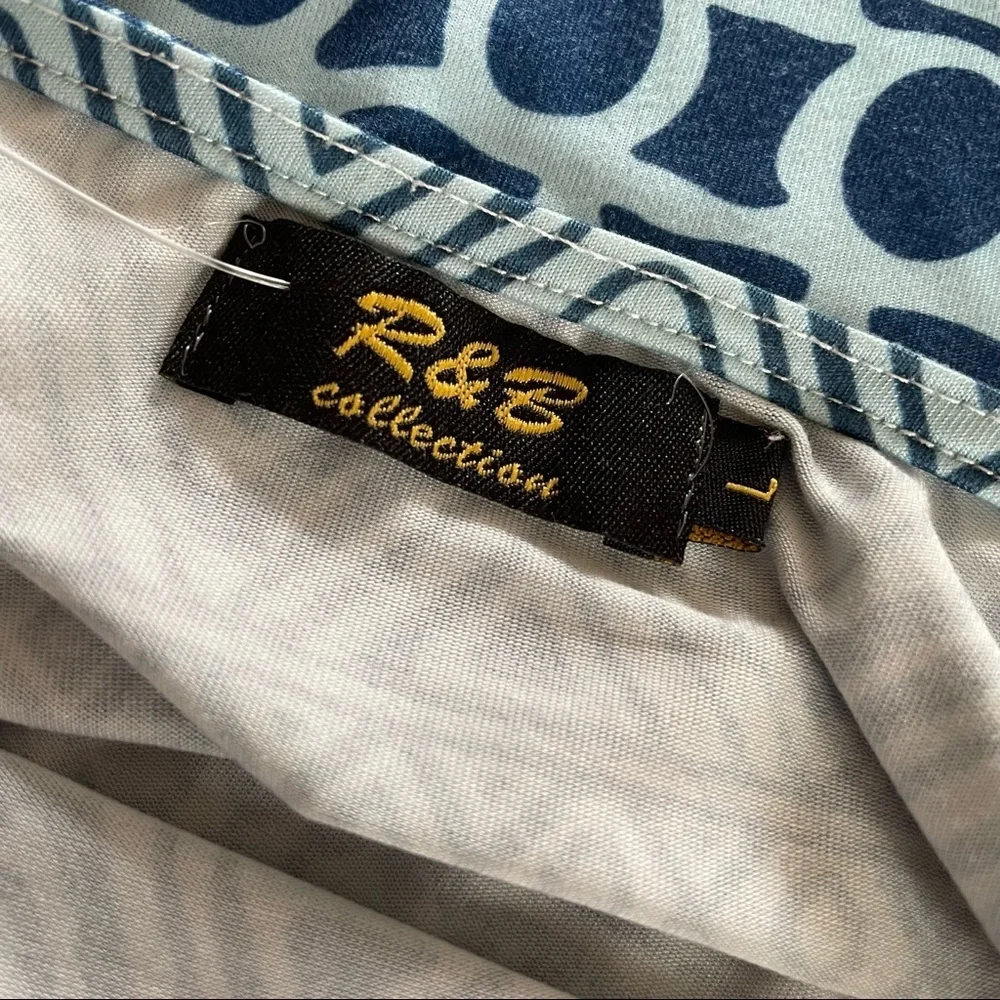 R&B Collection blue geo print scoop neck short sleeve relaxed fit Dress Large - Picture 6 of 10